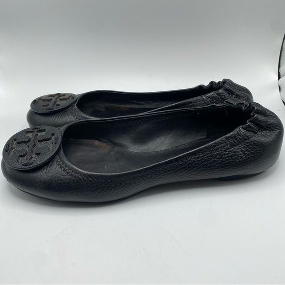 Tory Burch Minnie Travel Ballet Logo Black Leather Ballet Flat EUC 7-SOLD - Picture 3 of 9
